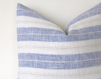 Blue Stripe Pillow Cover / Farmhouse Pillows / Soft Textured Vintage Washed Cotton / Cotton Ticking Pillow Case / Striped Cushion
