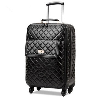 Hotsale!16 20 24inches female black pu leather suitcase,high quality women commercial travel luggage on universal wheels