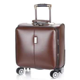 100% PU Leather Rolling Spinner Luggage bag Men Business Suitcase Wheels 18 inch Carry On Travel Bags laptop Woman Trolley case