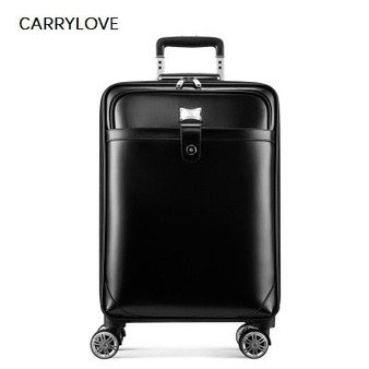 CARRYLOVE High quality Retro luxury 16/20/22 size Cow Leather Rolling Luggage Spinner brand Travel Suitcase