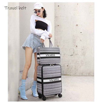 Travel Belt classic Brand Rolling Luggage and handbagSpinner women Retro Canvas Travel Bags fashion Suitcase Wheels