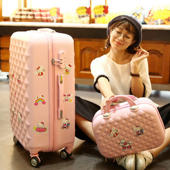 14+24 Inch Women Suitcase Spinner wheel Girls Suitcase Rolling luggageBoxes Travel Bag Trolley Case Hardside Diamond plaid