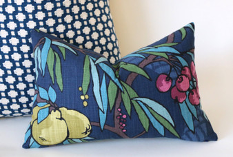 Art Nouveau Fruit Pillow Cover / Berry Citrine Navy Decorative Pillow Cover / Navy Teal Pillow 12x18 12x21 16x16 18x18 22x22 24x24