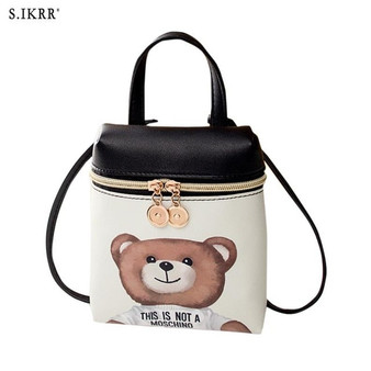 Fashion PU Leather Mini Women Mobile Phone Bags Crossbody Cute Cartoon Bear Handbag Female Multi-function Shoulder Bags