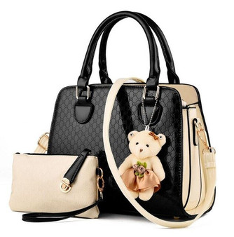 Fashion PU Patent Leather Women Bags Elegant Alligator Pattern Women Messenger Shoulder Bags bolsos 2 bags/set w/ Bear Toy LL655