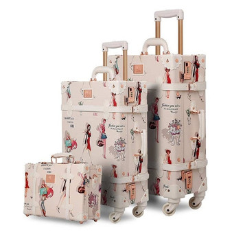 Fashion Girl Retro Rolling Luggage Bagages Pu Suitcase Set Trunk Vintage Luggages With Spinner Wheels for Women