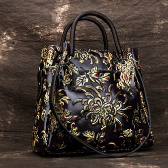 Messenger Shoulder Female Handbag Tote Bags Floral Genuine Leather Women Top Handle Bag