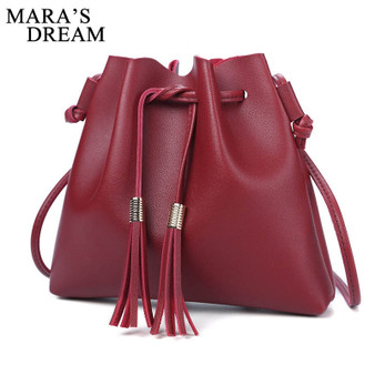New Fashion Bucket Bag Women PU Leather Tote Solid Color Handbags For Female Tassel Design Shoulder Crossbody Bags