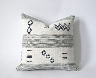 Navy Blue Cream and Grey Throw Pillow Covers / Heavy Woven / Beautiful Texture / Navy Decorative Pillows
