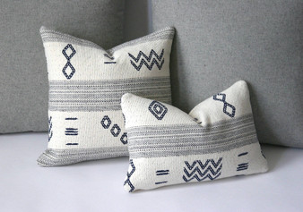 Mudcloth Pillow Covers / Grey Cream Indigo Blue / Mudcloth Decorative Throw Pillows