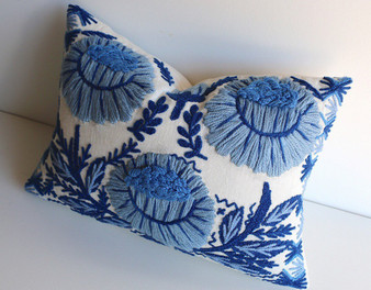 Hand Embroidered wool pillow cover / schumacher pillow cover / Blue and White Pillow cover / Swedish Decor