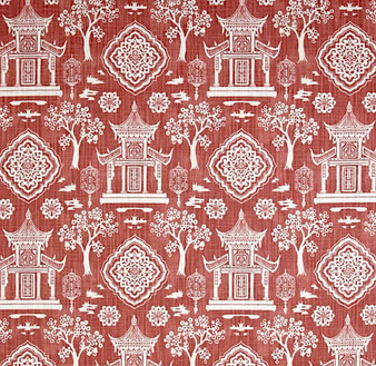 Navy Pagoda fabric by the Yard / Linen upholstery fabric / Linen Home Decor Fabric / Chinoiserie Upholstery Fabric / Asian Home Fabric