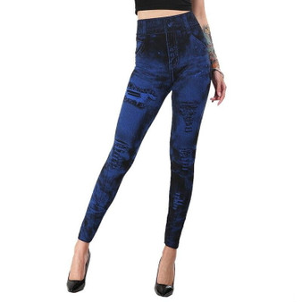 2020 Women Gym Leggings Faux Denim Jeans Leggings Pocket Printing Leggings Casual High Waist Pencil Pants Plus Pants