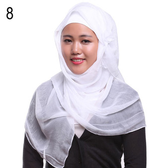 Women Solid Color Islamic Muslim Headscarf Silky Hijab Head Covering Scarf Shawl