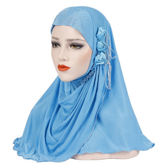 Muslim Hijab Scarf Solid Cotton Flower Diamond Shawl Women Headscarf Teady To Wear Hijab