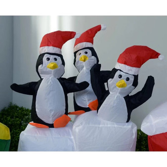 Christmas Inflatable - 210cm LED Lighted Santa Claus Train with Penguins