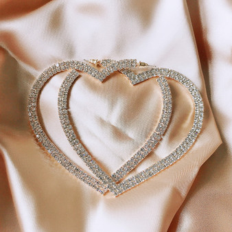 Big Heart Crystal Hoop Earrings for Women  Rhinestones Earrings Statement Jewelry Party Gifts