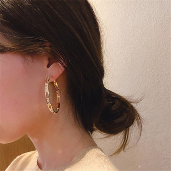 Golden Round Crystal Hoop Earrings for Women Bijoux Geometric Rhinestones Earrings Statement Jewelry Party Gifts