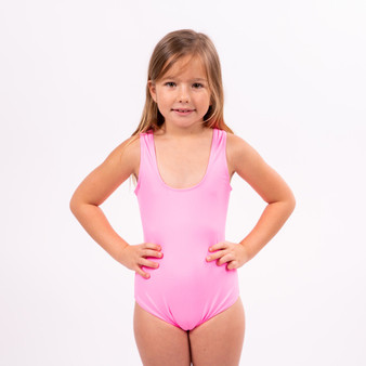 Sample Sale - Kids Pink Swimsuit, "Birthday Squad" in Rainbow Glitter, Size: 6Y, 7Y, 8Y, 10Y