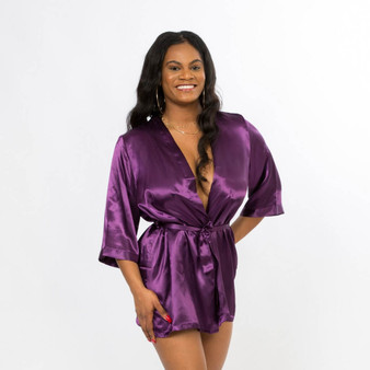 Sample Sale - Satin Purple Robes "Bridesmaid" in Gold Glitter, Size: S