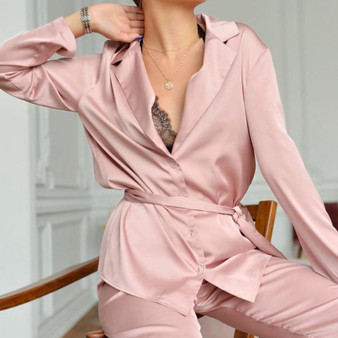 Satin Pajamas Set Two Piece Long Sleeves and Pants