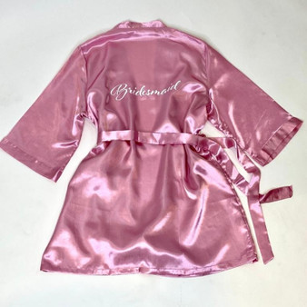 Sample Sale - Satin Rose Gold Robes "Bridesmaid" in White glitter, Size: S