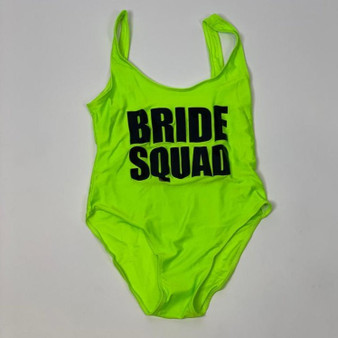 Sample Sale - Neon Green Swimsuit, "Bride Squad", in Black Glitter, Size: S, M
