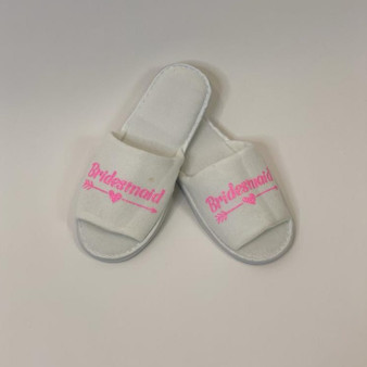Sample Sale - White Slippers Open Toe "Bridesmaid" in Pink Glitter