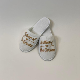 Sample Sale - White Slippers "Mother of the Groom" in Gold Glitter