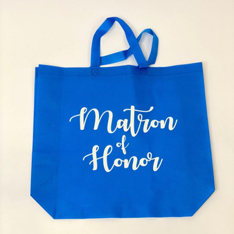 Sample Sale - Blue Tote Bags, "Matron of Honor", in White Glitter Size: L