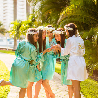 Sample Sale - Satin Mint Robes "Bridesmaid" in White Glitter, Size: S-M