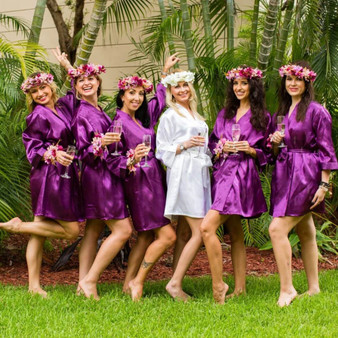 Sample Sale - Satin Purple robes "Bridesmaid" in Gold Glitter, Size: S, M, XL