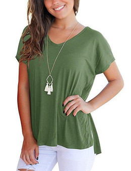 Ladies Short Sleeve Loose T Shirt Women Casual V Neck Hem Split Tops