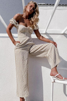 Plaid off-shoulder jumpsuits