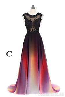 Simple Round Neck Lace Appliques Ombre Prom Dress D263