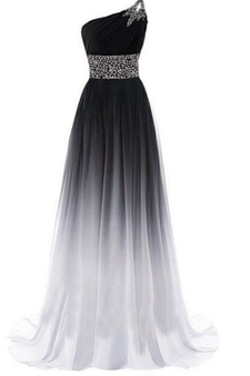 Simple One Shoulder Chiffon Ombre Prom Dresses with Beading P965