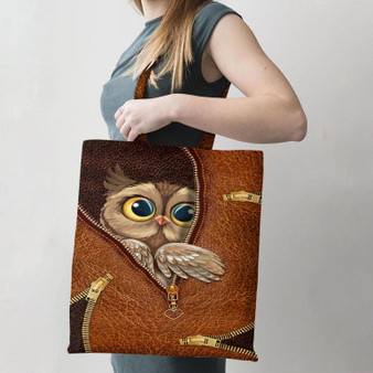 Love Owl Leather Fake 3D Printed Leather Pattern Tote Bag