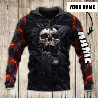 Personalized Customized Fire Skull Love 3D Printed Zip Hoodie