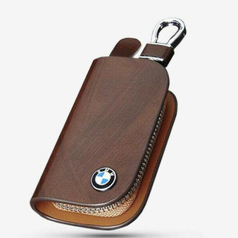 Car Logo Leather Wood Texture Car Key Case