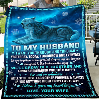 To My Husband I Gave My Heart From Wife Wolf Christmas Gift Quilt