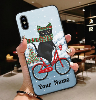 Personalized Cycling Delivery Black Cat Customized Winter Christmas Gift Phone Case