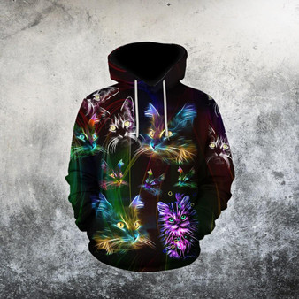 Cat Lover Amazing Colorful Hippie Cat 3D Printed Hoodie