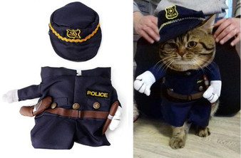 Funny Cat Costume Policeman Cosplay Pet Apparel Halloween Clothes