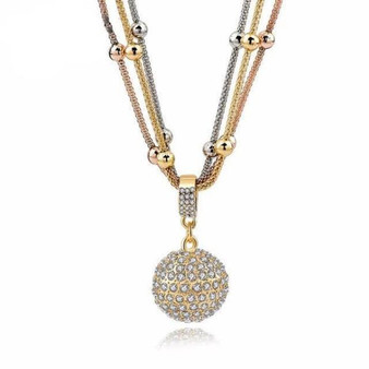 Gold Ball Necklace With Rhinestone Pendant