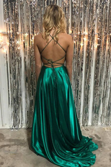 Simple Spaghetti Straps Front Split Zipper Back Long Prom Dresses M1095