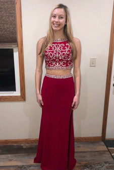 Pretty Two Pieces Long Beading Party Prom Dresses For Teens M1088