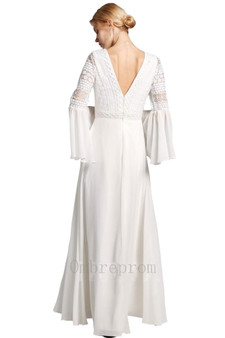 Boho Long Sleeves Lace Chiffon Zipper Back Beach Wedding Dresses W0032