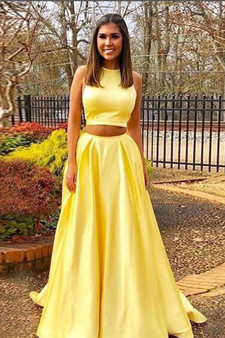 Pretty Two Pieces Simple Yellow A-line Prom Dresses For Teens Cheap Party Dresses M944