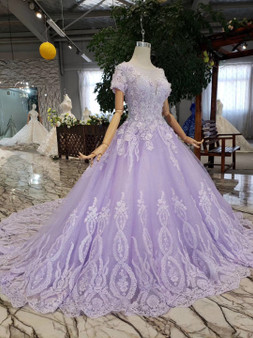 Ball Gown Short Sleeves Beaded Prom Dress, Quinceanera Gown With Appliques D416