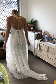 Charming Spaghetti Straps Backless Lace Wedding Dress W820